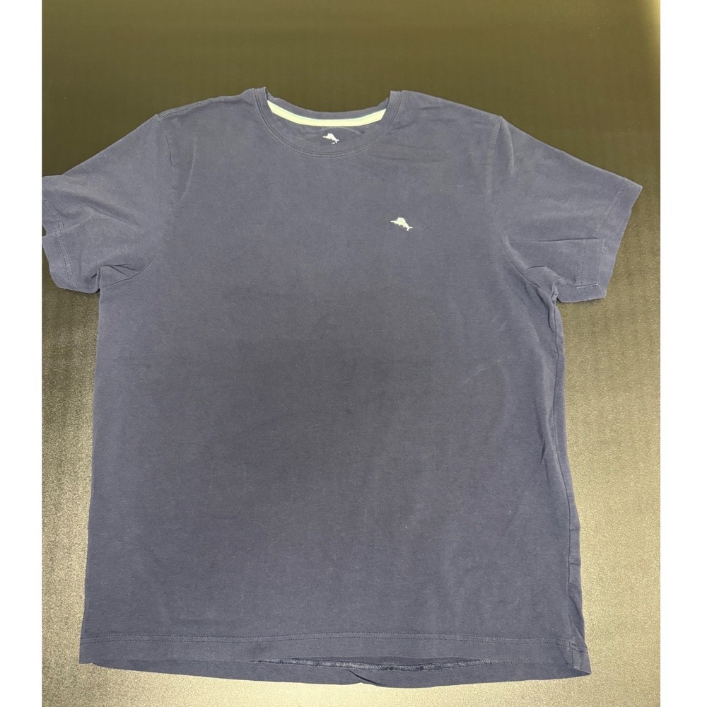 Tommy Bahama Mens T-Shirt Large Navy Blue Embroidered Marlin Cotton Stretch J9